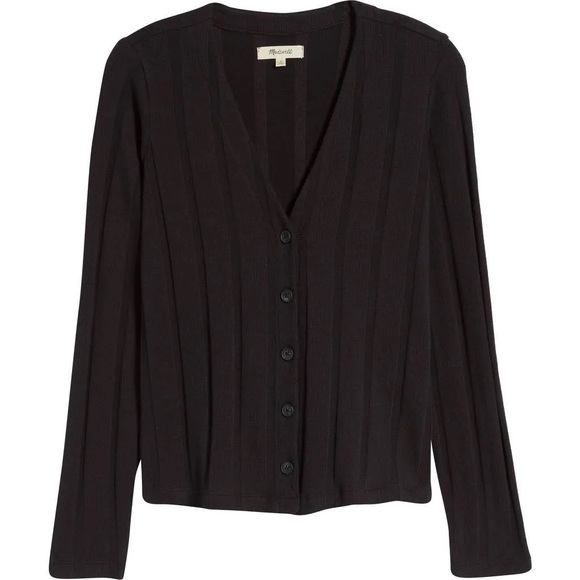 Madewell - Ribbed Sweater-Knit Cardigan in Black - Picture 3 of 6